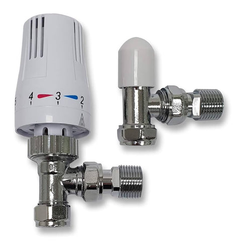 K-Therm Style Angled 15mm Thermostatic Radiator Valve & Lockshield Pack