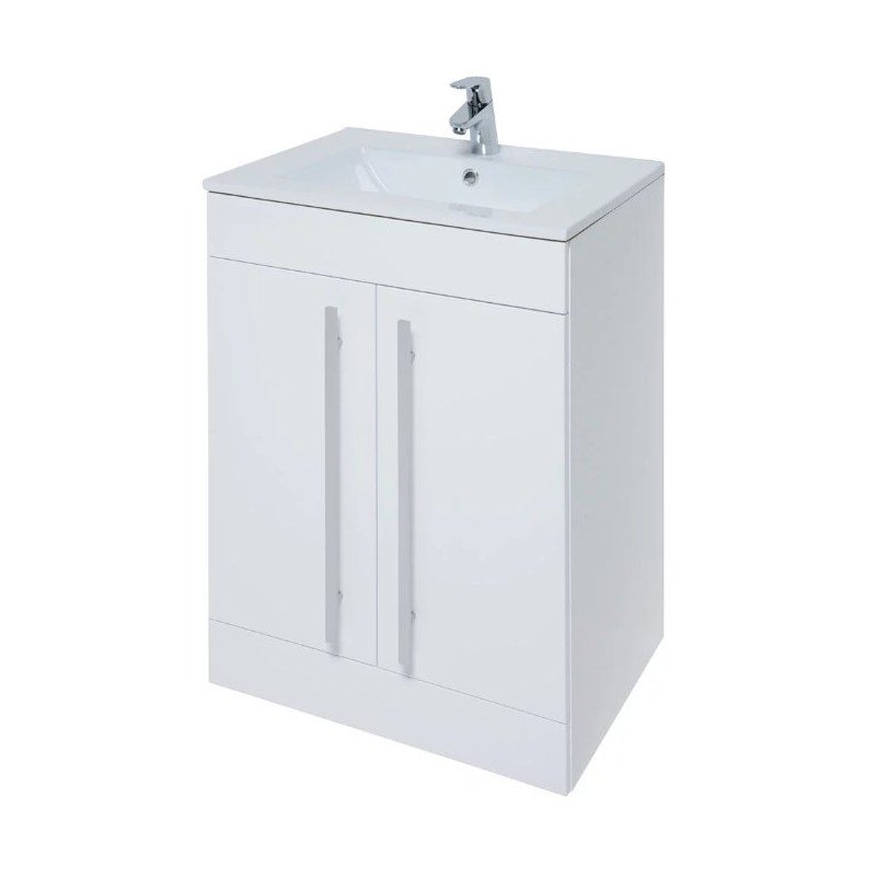 500mm Classic Floor Standing 2 Door Unit & Ceramic Basin - White