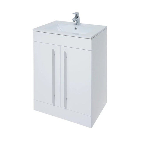 500mm Classic Floor Standing 2 Door Unit & Ceramic Basin - White