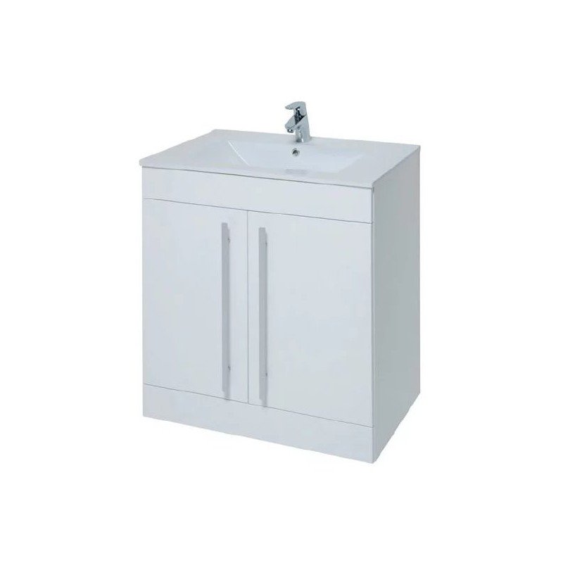 800mm Classic Floor Standing 2 Door Unit & Ceramic Basin - White