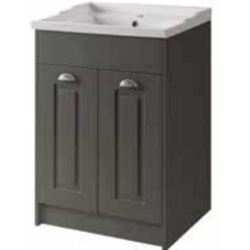 Astley Furniture 600mm floor Standing 2 Door Unit & Ceramic Basin - Matt Grey