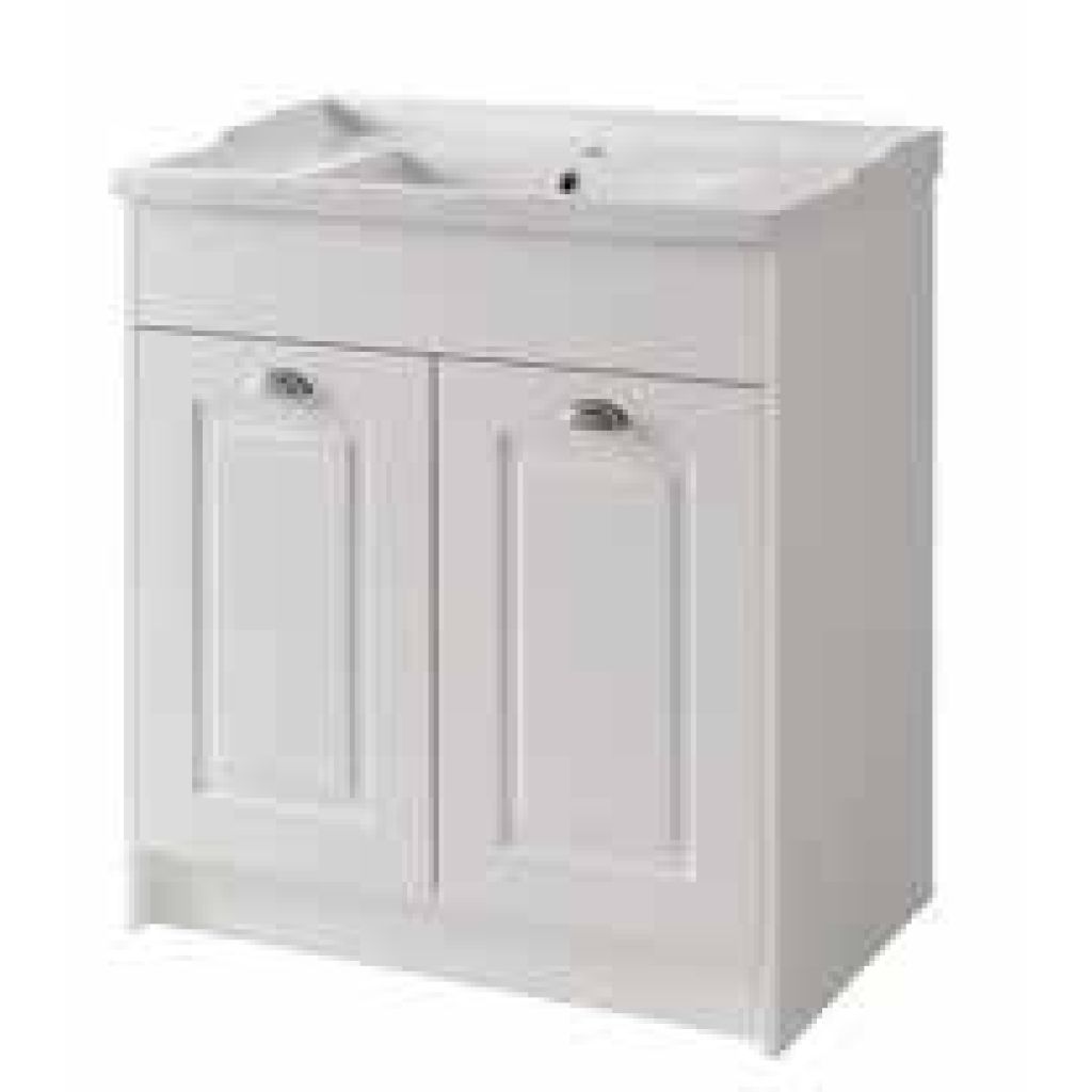 Astley Furniture 600mm floor Standing 2 Door Unit & Ceramic Basin - Matt White