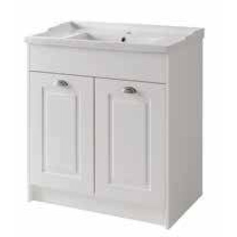 Astley Furniture 600mm floor Standing 2 Door Unit & Ceramic Basin - Matt White
