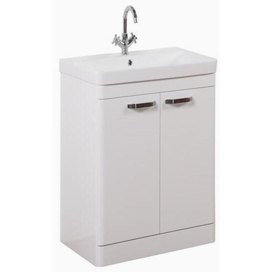 Elegant 500mm Floor Standing Unit 2 Door Unit & Ceramic Basin - White