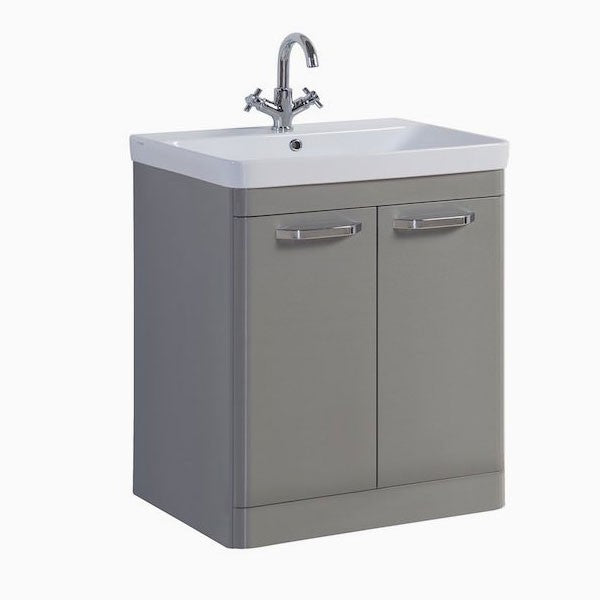 Elegant 500mm Floor Standing Unit 2 Door Unit & Ceramic Basin - Basalt Grey